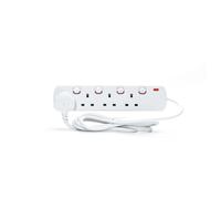 STATUS Multi Plug Extension | 4 Socket Extension Cable | Individually Switched with Neon Indicator | White 2m Extension Lead | S4WSS2M1PKB12