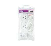 STATUS Multi Plug Extension | 4 Socket Extension Cable with 2 USB Charging Ports | 13A Surge Protected | White 2m Extension Lead | S4W2M2XUSBS12