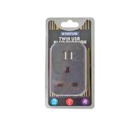 Multi USB Plug Adapter Black | 2 Port USB Adaptor Plug Through | S2USBPTABL1PK3