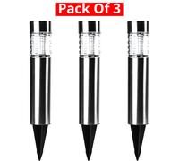 STATUS Outdoor Garden White Solar Light 3 Pack 15cm LED Bollard Stake Solar Light / Stainless Steel / Waterproof Solar Light