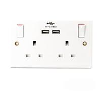 STATUS Plug Socket UK | Double Socket with Double USB Plug | White Plastic | 13A Double Switched Wall Socket | S2G13A2USBSWS4