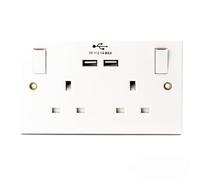 STATUS Plug Socket UK | Double Socket with Double USB Plug | White Plastic | 13A Double Switched Wall Socket | S2G13A2USBSWS4