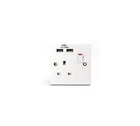 STATUS Plug Socket UK | Single Socket with Double USB Plug | White Plastic | 13A Single Switched Wall Socket | S1G13A2USBSWS4