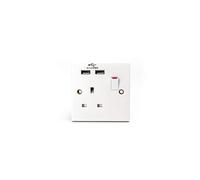 STATUS Plug Socket UK | Single Socket with Double USB Plug | White Plastic | 13A Single Switched Wall Socket | S1G13A2USBSWS4