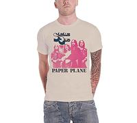 Status Quo T Shirt Paper Plane Group Shot Band Logo Official Mens Beige XL