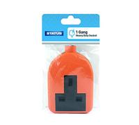 STATUS Rubber Socket Block | Orange 1 Gang 2 Way Double Socket | 13A Heavy Duty | Re-Wireable | S1G13AORSB6