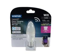 Status Smart Candle Lamp with Alexa & Google Assistant, 5.5W, 2700-6500K, BC/B22 Cap, 2.4GHz WiFi, App Control - 40SSLCCCTBCB18/5022822218666