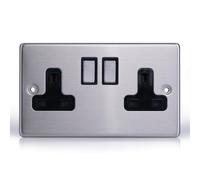 Status Stainless Steel Double Switched Power Plug Wall Socket, 13 Amp, 2 Gang, Wall Socket, Screw Through, Pack of 1 (SSS2G13ASWS8)