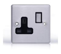 Status Stainless Steel Single Switched Power Plug Wall Socket, 13 Amp, 1 Gang, Wall Socket, Screw Through, Pack of 1 (SSS1G13ASWS8)