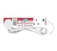 STATUS Surge-Protected 4 Socket Extension Lead, 2m Cable with Neon Power Indicator, 13A Multi-Plug Strip for Home, Office or Gaming, White (S4W2MSPS9)