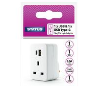 Status UK Plug Through Adaptor with USB-C & USB-A Ports