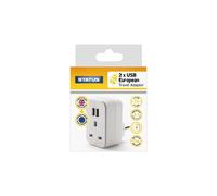 STATUS UK to EU European Plug with USB Port Adapter, 3 Pin to 2 Pin Eu