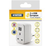 STATUS UK to EU Plug, 3 Pin to 2 Pin European 2 Port USB Travel Adaptor, White, A2USBTEURO ST-85 (Package may vary)
