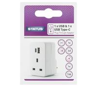 STATUS USB A & USB C Charging Port Power Adapter | White Plug Through Adaptor | S2USBACPT1PK