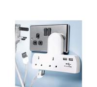 STATUS USB Multi Plug Adapter, Double Port USB Power Adapter White, Double UK Plug Adapter, Cable Free Multi Plug, S2W2USBCFS6