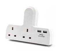 2 Way Gang 2 USB Wall Plug - White