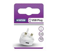 STATUS USB Plug Adapter, Single Port Power Adaptor, White, 2400 mAh, S1USBPLUG1PK4