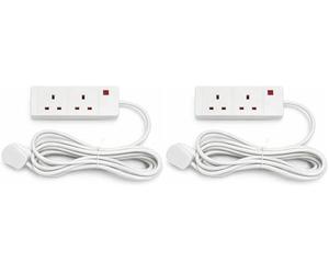 STATUS White Extension Lead | 6m Extension Cable with 2 Sockets with Neon Indicator | S2W6MS8 (Pack of 2)