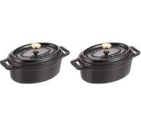 STAUB 1101125 Cast Iron Oval Mini Cocotte 11 cm Black (Pack of 2)