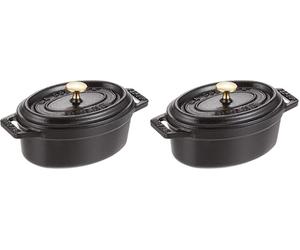 STAUB 1101125 Cast Iron Oval Mini Cocotte 11 cm Black (Pack of 2)