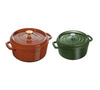 STAUB 2PCS: 22CM CINNAMON BRASS KNOB + 10CM BASIL GREEN