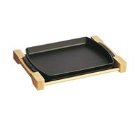 STAUB 40509-523-0 Hors D’oeuvre Platter and Wooden Stand, Black,33*23 centimeters