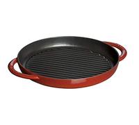 STAUB 40510-309 Pure Grill Round Cherry, 10.2 inches (26 cm), Double Handed, Cast Enamel, Induction Compatible, Grill & Frying Pan
