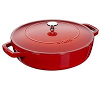 STAUB Braising Pan, Cast Iron Casserole 24 cm, 2.4 L, Made in France | Induction, Chistera Aroma Rain Lid, Suitable for All Hob Types, Cherry-Red