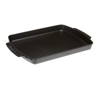 Staub Cast Iron 13 x 9-inch Rectangular Serving Dish with Wood Base - Matte Black Made in France