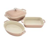 Staub Ceramic 4-pc Baking Pans Set, Casserole Dish with Lid, Brownie Pan, Light Pink