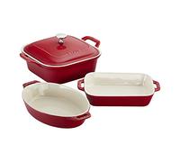 Staub Ceramics 4-pc Baking Pans Set, Casserole Dish with Lid, Brownie Pan, Cherry
