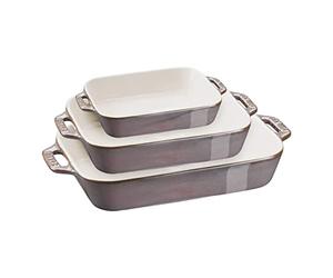 Staub Ceramique Set of 3 Rectangular Ceramic Moulds in Antique Grey
