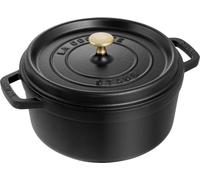 STAUB Cocotte, Cast Iron Casserole 26 cm, 5.25 L, Induction, Made in France | Aroma Rain Lid, Suitable for All Hob Types, Round, Black