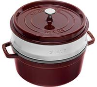 Staub 1133887 Cast Iron Roaster/Cocotte, With Steam Insert, Round 26 cm, 5.2 L, With Matte Black Enamel Inside the Pot, Grenadine