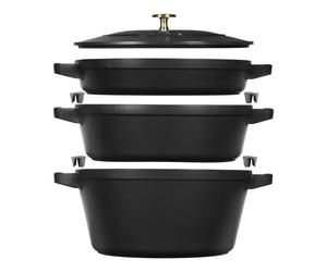 Staub - cookware set, 3-piece, round, black, 40508-386