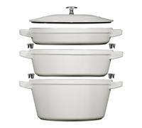 STAUB La Cocotte 3-Piece Round Cast Iron Saucepan Set with White Truffle Design