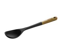 STAUB Serving Spoon, Great for Scooping Sides and Serving Hearty Stews, Durable BPA-Free Matte Black Silicone, Acacia Wood Handles, Safe for Nonstick Cooking Surfaces