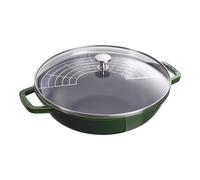 Staub Specialities 30 cm Cast iron Wok with glass lid basil-green