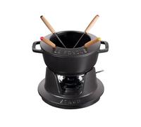 Staub Fondue Set with 4 Forks, Suitable for Cheese, Chocolate and Meat Fondue, Cast Iron, Black, 16 cm