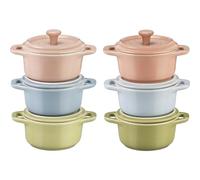 STAUB Stoneware Ceramic 6-pc Mini Round Cocotte Set-Macaron Pastel Colors