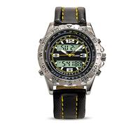 Stauer Centurion Hybrid - Dual Analog & Digital - Chrome Alloy Case - Black Stitched Leather Band - Sporty, Fashionable Gift