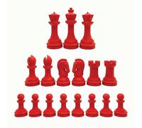 Staunton Tournament Chess Pieces (95 mm) 3.75 Inch King 17 Plastic Pieces - Half Set with Extra Queens - Bright Color Chess Pieces Made in The U.S.A. (Red)