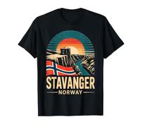 Stavanger Norway Pulpit Rock Retro Sunset T-Shirt