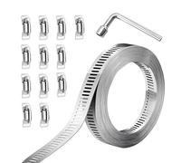 STAWINM Hose Clamp Kit DIY 5M/16.4 Feet Metal Strap+12 Stronger Fasteners, Large Adjustable Clamp Worm Gear Band Hose Clamps, Adjustable Stainless Steel Large Jubilee Clips for Plumbing, Fuel Line