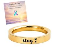 Stay Another Day Semicolon Ring, Suicide Awareness Semi Colon Ring, Symbol of Strength and Hope Band - Suicide Prevention Awareness Jewelry for Women，Gold：5