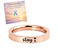 Stay Another Day Semicolon Ring, Suicide Awareness Semi Colon Ring, Symbol of Strength and Hope Band - Suicide Prevention Awareness Jewelry for Women，Rose Gold：11