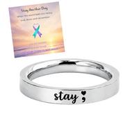 Stay Another Day Semicolon Ring, Suicide Awareness Semi Colon Ring, Symbol of Strength and Hope Band - Suicide Prevention Awareness Jewelry for Women，Silver：6