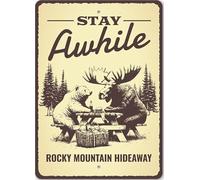 Stay Awhile Rocky Mountain Hideaway Beer And Moose Sign
