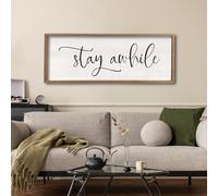 Stay Awhile Sign Wall Decor Sign 40"X15" Large Living Room Entryway Wood Framed Rustic Wall Decor for Vintage Farmhouse Foyer Hanging Lets Stay Home Wall Art (Wood)