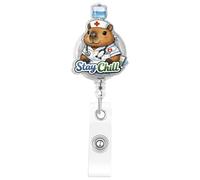 Stay Chill Cute Capybara Nurse Badge Reel Retractable, Funny ID Badge Holder with Name Tag Clip & IV Bag Design for RN, LPN, CNA, MA, Phlebotomist, Infusion Nursing Student Gift, Glitter Acrylic(A)